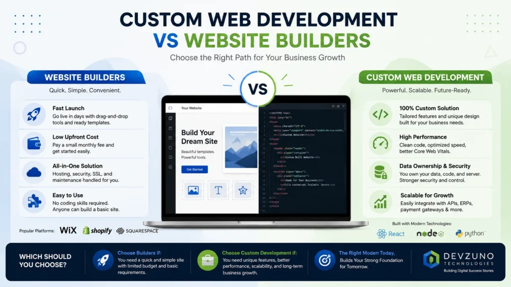 Custom Web Development vs Website Builders (2026): The Ultimate & Smart Guide